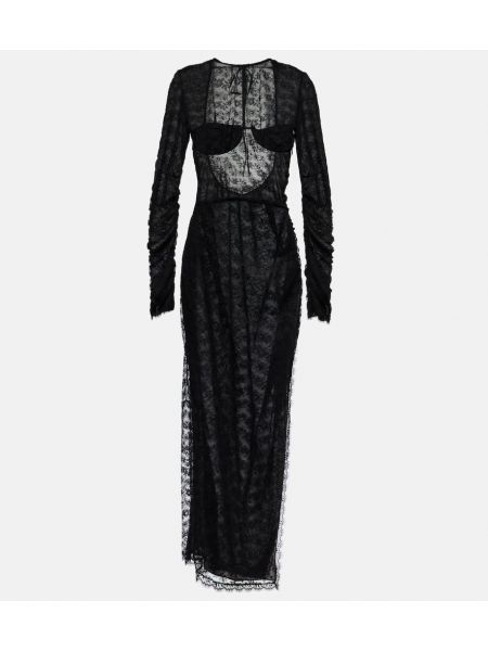 Čipkované dlouhé šaty Alessandra Rich čierna