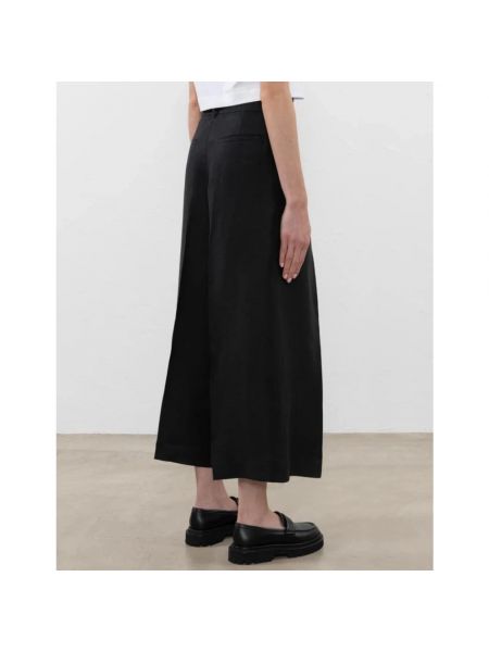 Pantalones de cintura alta de lino plisados Peserico negro