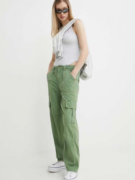 Spodnie z wysoką talią bawełniane Billabong zielone