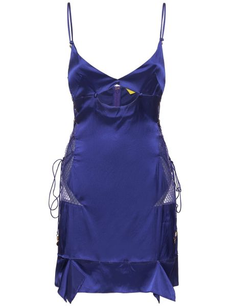 Saténové mini šaty so sieťovinou Dundas fialová