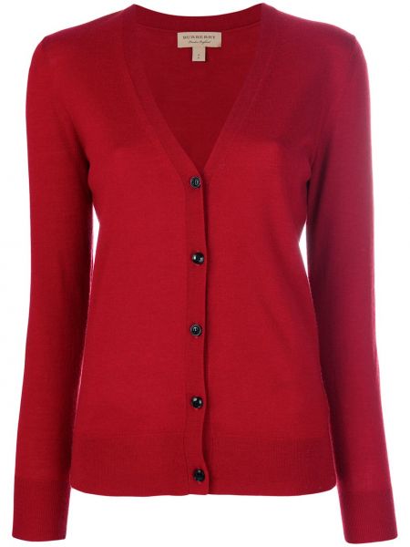 Cardigan di lana in lana merino a quadri Burberry rosso