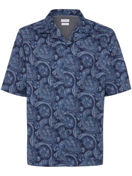 Pamučna košulja s printom s paisley uzorkom Brunello Cucinelli plava