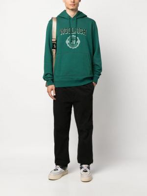 Kokvilnas kapučdžemperis ar apdruku Woolrich zaļš