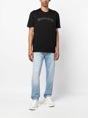Bavlněné tričko s výšivkou Versace černé
