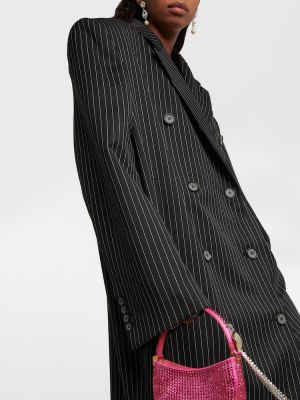 Pruhovaný vlněný kabát Magda Butrym černý