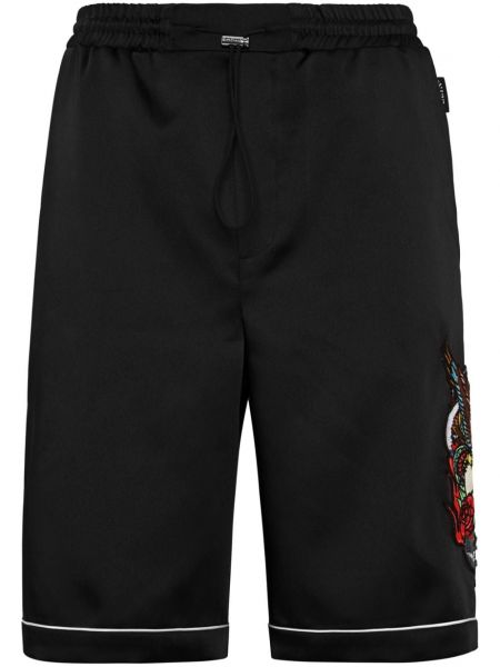 Satenske bermuda kratke hlače s printom Philipp Plein crna