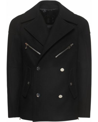 Vlněný kabát Balmain černý