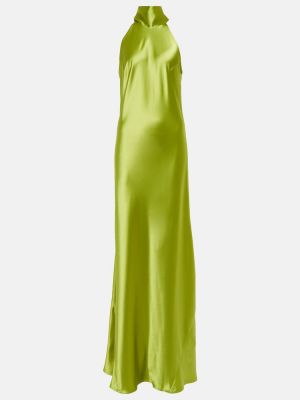 Satynowa sukienka długa Galvan zielona