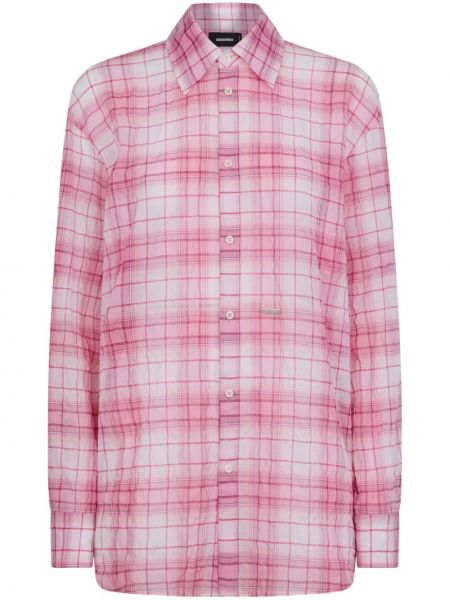 Kockovaná bavlnená košeľa Dsquared2 ružová