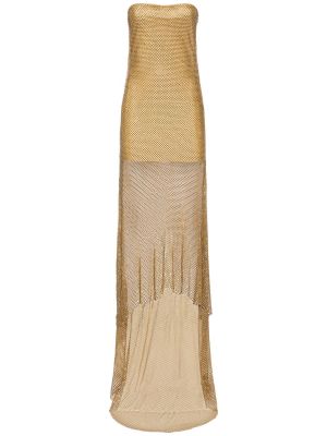 Haftowana sukienka długa z siateczką Giuseppe Di Morabito srebrna