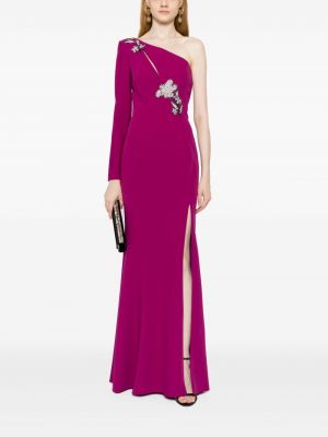 Asymetrické květinové večerní šaty Marchesa Notte fialové