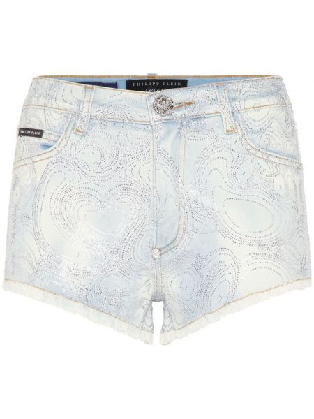 Abstrakt tryk denimshorts Philipp Plein blå