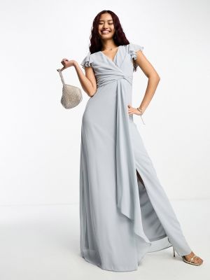 Серое платье макси с рукавами-крылышками TFNC Petite Bridesmaid