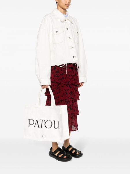 Shopper kabelka s výšivkou Patou bílá