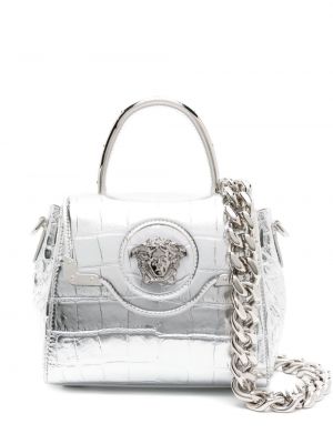 Δερμάτινη τσάντα shopper Versace ασημί