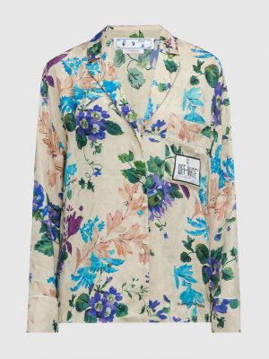 Блузка в цветочек с принтом Off-white бежевая