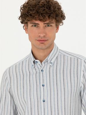 Рубашка на пуговицах слим Pierre Cardin синяя