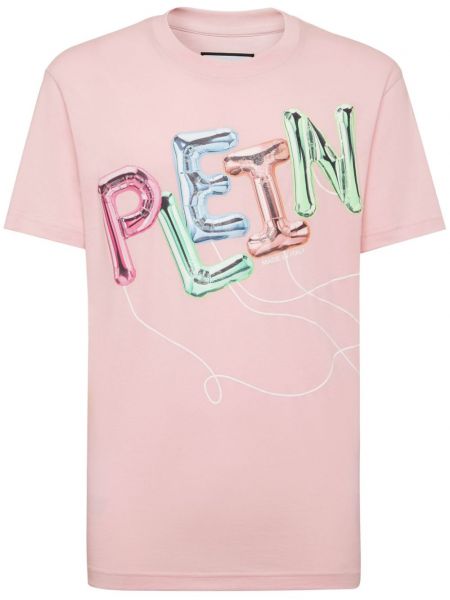 Bombažna majica s potiskom Philipp Plein roza