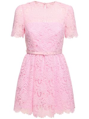 Mini haljina kratki rukavi s čipkom Self-portrait ružičasta