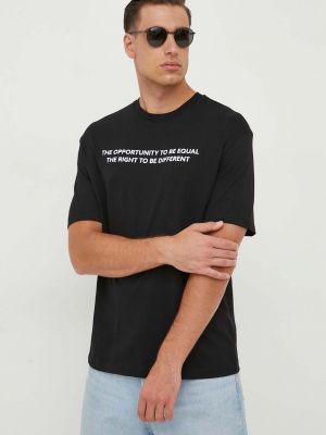 Памучна тениска с дълъг ръкав с принт United Colors Of Benetton черно