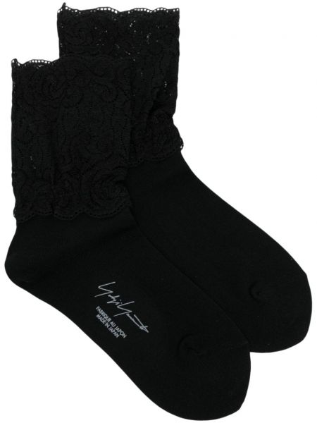 Čipkované ponožky s výšivkou Yohji Yamamoto čierna