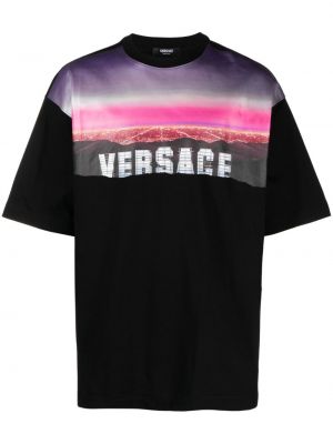 T-shirt di cotone con stampa Versace nero