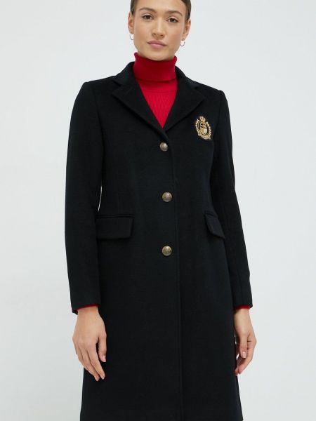 Vlněný kabát Lauren Ralph Lauren  , přechodný - Černá