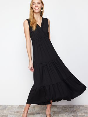 Черное трикотажное длинное платье без рукавов Trendyol