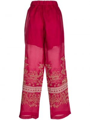 Przezroczyste haftowane spodnie Biyan czerwone