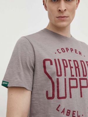 Koszulka bawełniana z nadrukiem Superdry szara