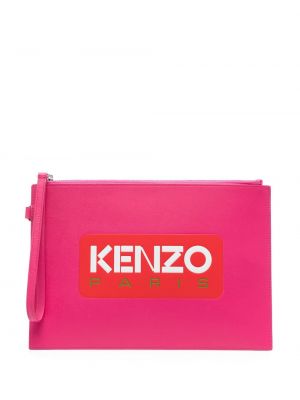 Geantă plic din piele cu imagine Kenzo roz
