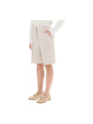 Pantalones cortos de cintura alta de lino plisados Agnona beige