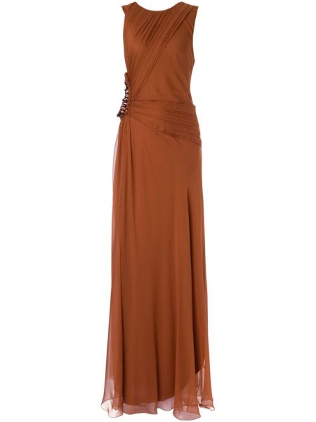 Drapované hodvábne večerné šaty Alberta Ferretti hnedá