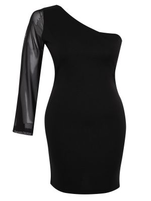 Pletené mini šaty se síťovinou Trendyol černé