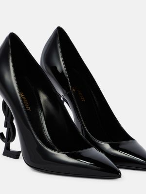Кожени полуотворени обувки от лакирана кожа Saint Laurent черно