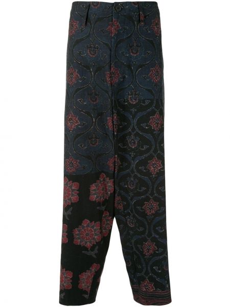 Pantalones rectos con bordado de flores Yohji Yamamoto azul