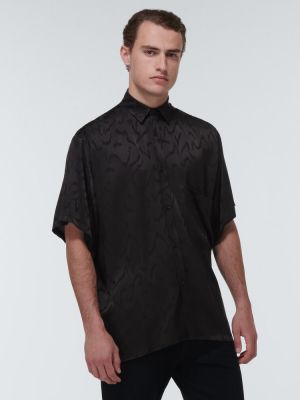 Camisa de seda de tejido jacquard Saint Laurent negro