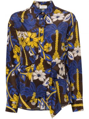 Jedwabna koszula w kwiatki z nadrukiem Parosh niebieska