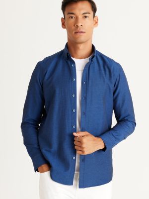Βαμβακερό πουκάμισο με κουμπιά σε στενή γραμμή Ac&co / Altınyıldız Classics μπλε
