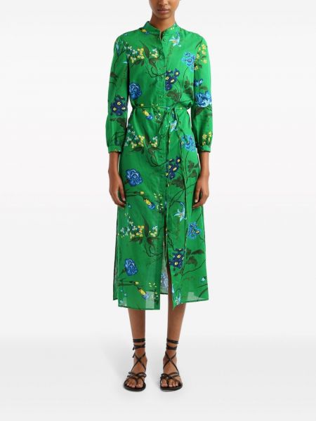 Sukienka midi w kwiatki z nadrukiem Erdem zielona