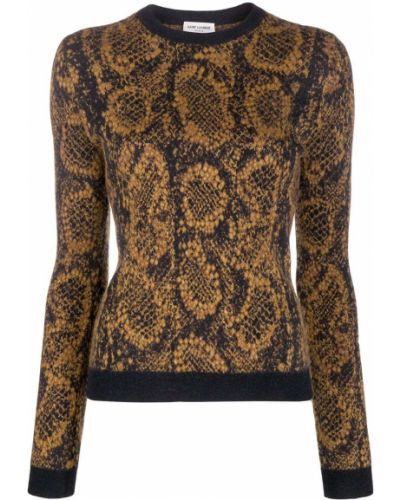 Jersey de cuero de tela jersey de estampado de serpiente Saint Laurent negro