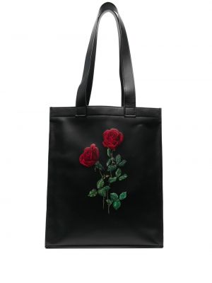 Trykt floral lær shoppingbag Ernest W. Baker svart