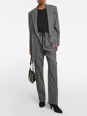 Kockované vlnené rovné nohavice s vysokým pásom Marant Etoile sivá