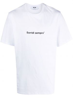 T-shirt avec imprimé slogan en coton à imprimé Msgm blanc