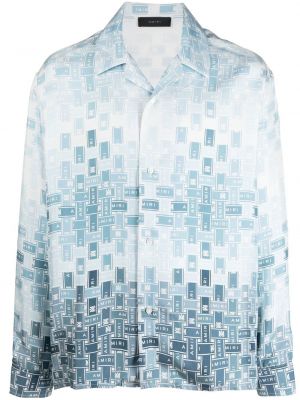 Hedvábná košile s potiskem s přechodem barev Amiri modrá