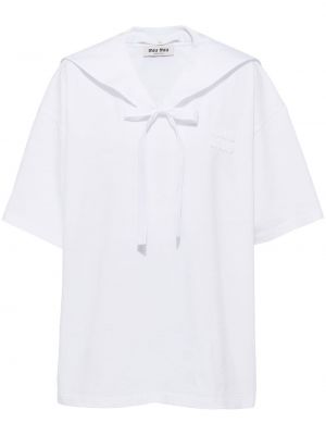 Bombažna srajca z vezenjem Miu Miu bela