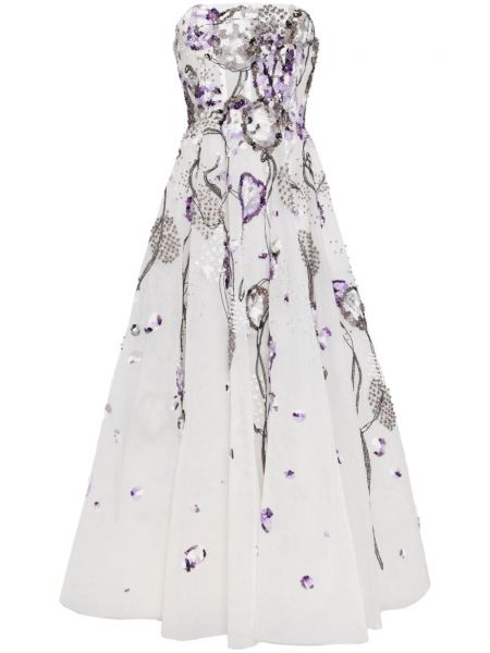 Ίσιο φόρεμα με χάντρες από τούλι Saiid Kobeisy λευκό