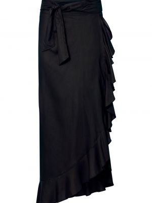 Viskózová dlhá sukňa s volánmi Bonprix - čierna