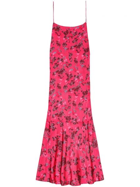 Květinové saténové šaty s potiskem Ganni růžové