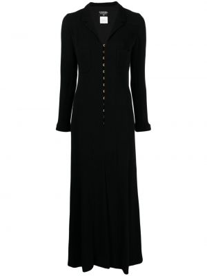 Hedvábné vlněné midi šaty s výstřihem do v Chanel Pre-owned - černá